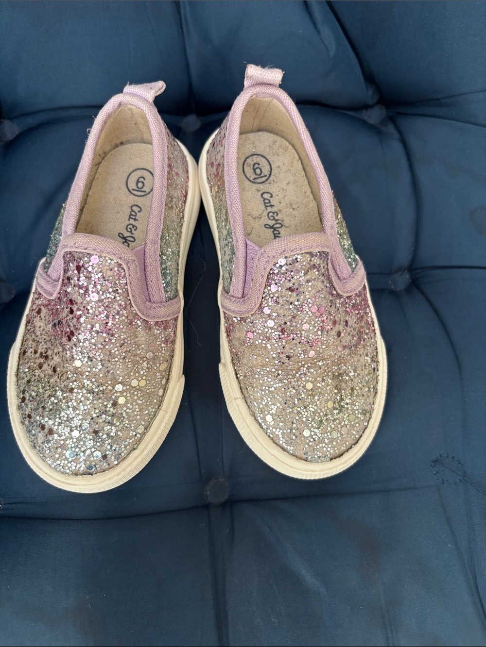 Cat & Jack Girls' lavender and Silver Glitter Slip-On Sneakers